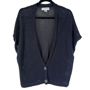 Sag Harbor Woman Navy Blue Open Knit Cardigan Short Dolman Sleeve 1X U94811SK1